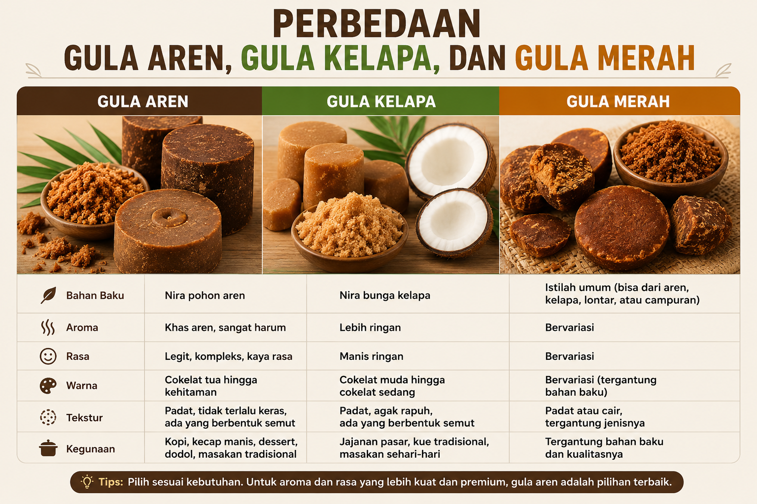 Perbedaan Gula Aren, Gula Merah, dan Gula Kelapa: Jangan Sampai Salah Pilih!