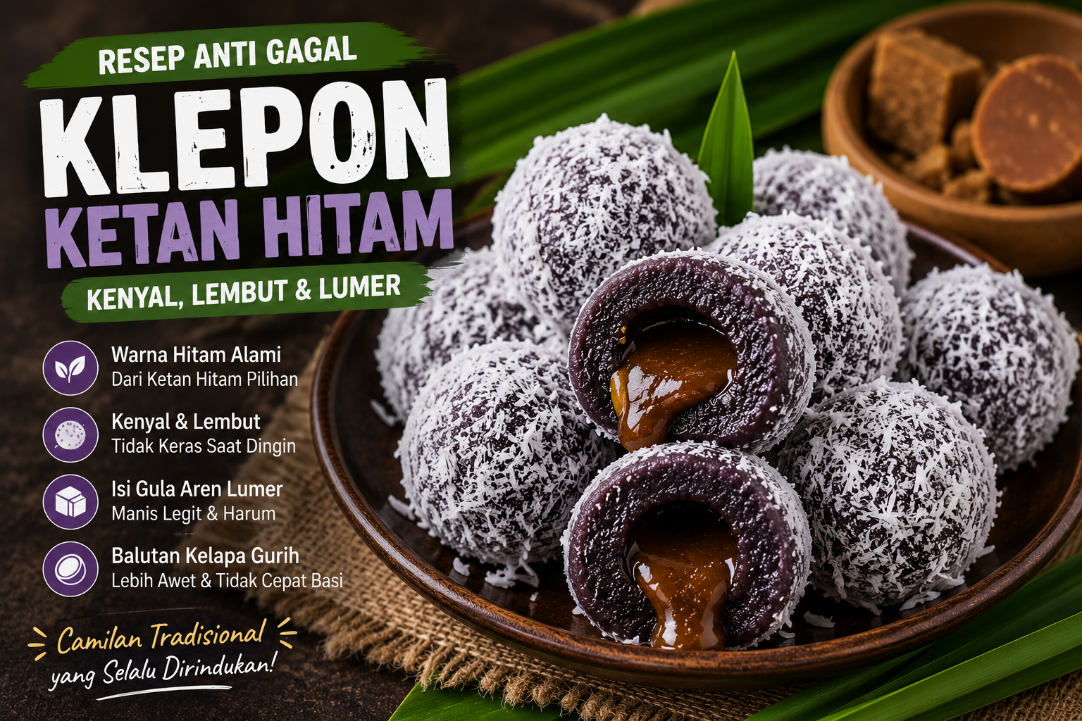 Resep Klepon Ketan Hitam Anti Gagal, Kenyal Lembut dan Lumer Isi Gula Aren
